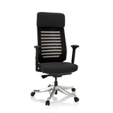 Sedia da ufficio professionale ASGON nera con schienale in rete e base a cinque ruote di hjh OFFICE – vista a 360° (vista frontale 20°)