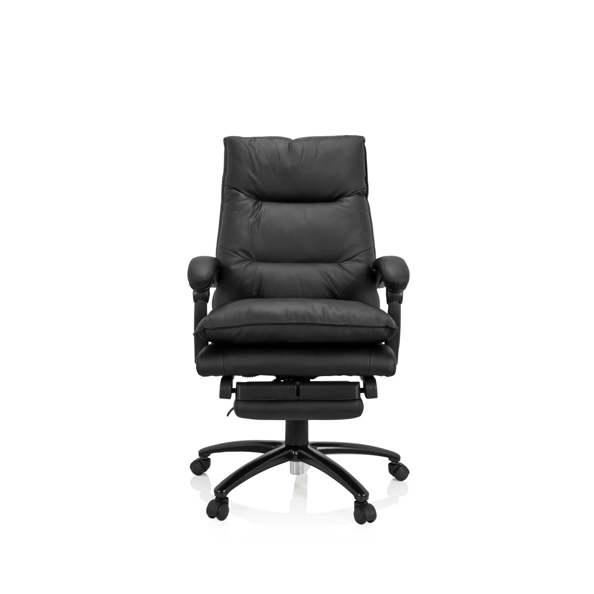 Poltrona Home Office RELAX CL 200 nera in ecopelle con base a stella e cinque ruote di MyBuero – vista a 360° (vista frontale 0°)