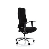 Sedia da ufficio professionale FORCOM nera con braccioli e base a cinque ruote di hjh OFFICE – vista a 360° (vista frontale a tre quarti 60°)