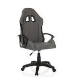 Sedia da gaming GAMEBREAKER W01 grigia con due aperture per il poggiatesta e base a cinque ruote di MyBuero – vista a 360° (vista frontale a tre quarti 30°)