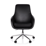 Poltrona professionale BARENO nera con rivestimento in pelle e base a cinque ruote di hjh OFFICE – vista a 360° (vista frontale 0°)