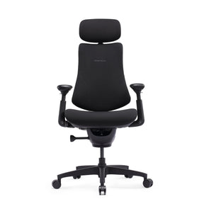Schwarzer High-End-Bürostuhl LiberNovo Omni SE mit Kopfstütze und verstellbaren Armlehnen von Libernovo