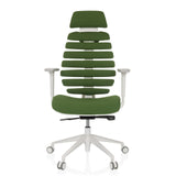 Sedia da ufficio professionale ERGO LINE W verde con schienale segmentato e base bianca a cinque ruote di hjh OFFICE – vista a 360° (vista frontale 0°)