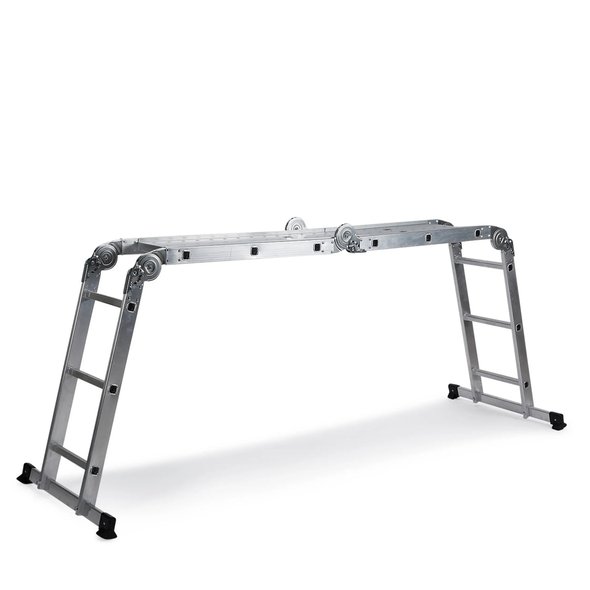 Silberne Klappleiter SOLID W3 aus Aluminium mit zwölf Stufen von hjh OFFICE – 360-Grad-Ansicht (Seitenprofil 72°)