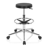 Sgabello girevole nero TOP WORK 14 I con poggiapiedi e base a cinque ruote di hjh OFFICE – vista a 360° (vista frontale 0°)