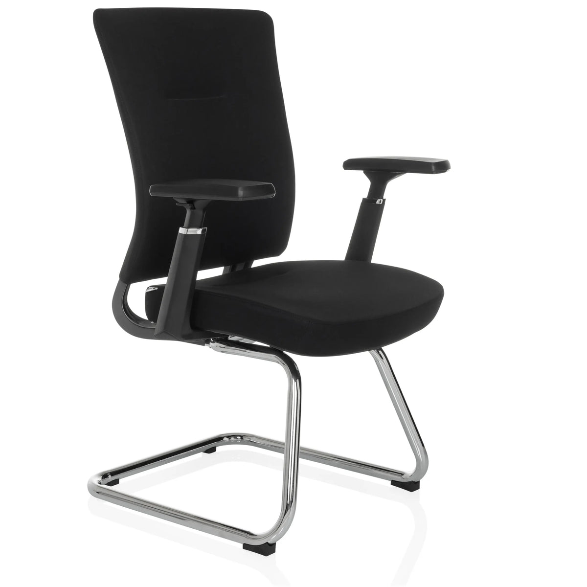 Sedia a sbalzo CAPTIVO PRO V nera con braccioli e rivestimento in tessuto di hjh OFFICE – vista a 360° (vista frontale a tre quarti 45°)