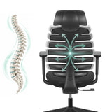 Schienale della sedia da ufficio professionale ERGO LINE ECO con rappresentazione grafica della colonna vertebrale di hjh OFFICE