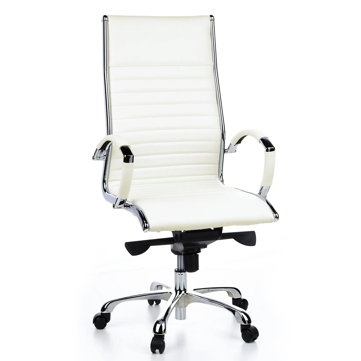 Poltrona professionale PARMA 20 bianco crema con cuciture a croce e base a cinque ruote di hjh OFFICE – vista a 360° (vista frontale 20°)