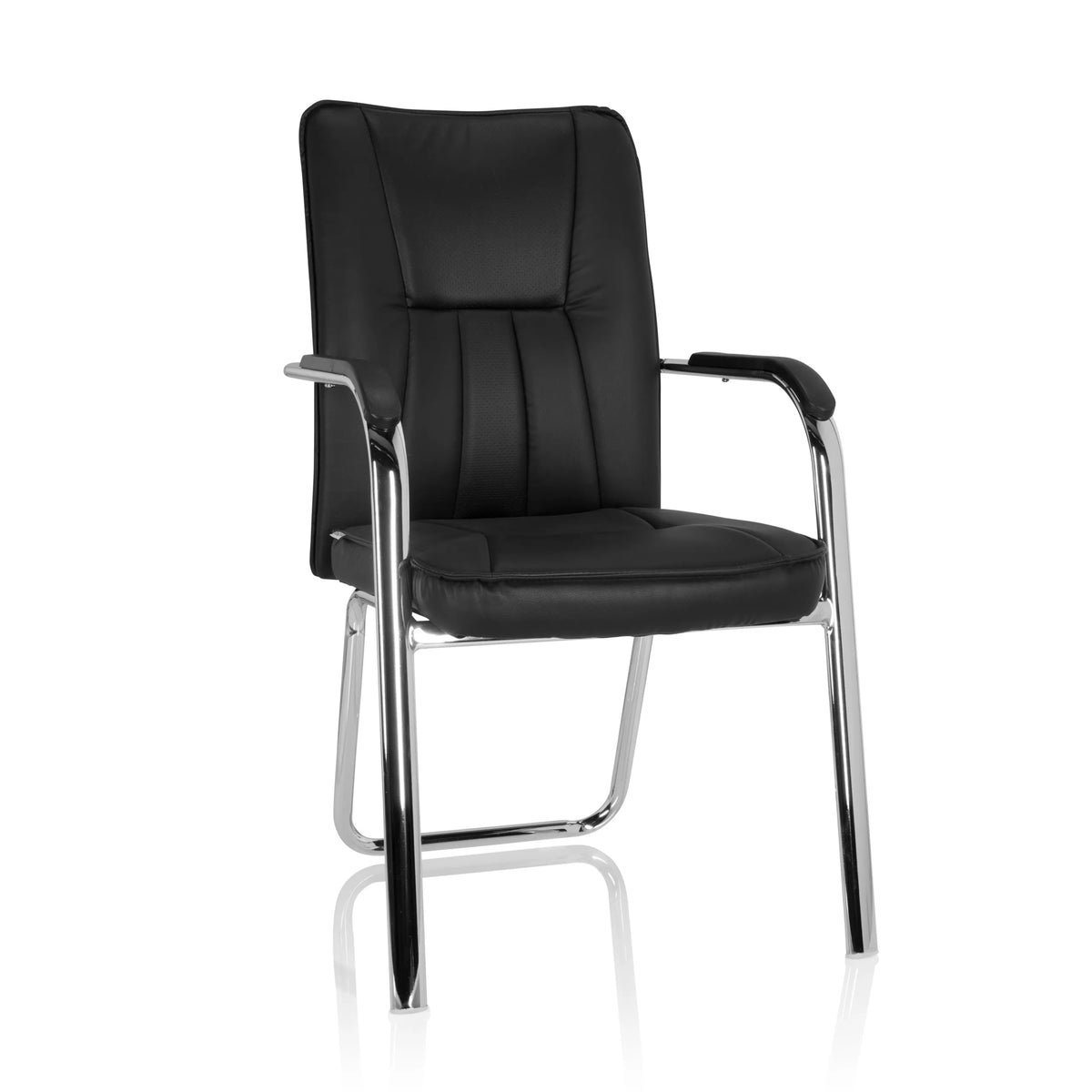 Sedia visitatore nera BANDA V con braccioli e struttura a slitta di hjh OFFICE – vista a 360° (vista frontale 20°)