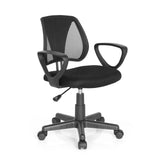 Sedia girevole per bambini KIDDY CD nera con schienale in rete e base a cinque ruote di hjh OFFICE – vista a 360° (vista frontale a tre quarti 40°)