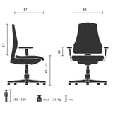 Disegno tecnico della Poltrona Home Office THEO I con una larghezza di 48 cm di hjh OFFICE