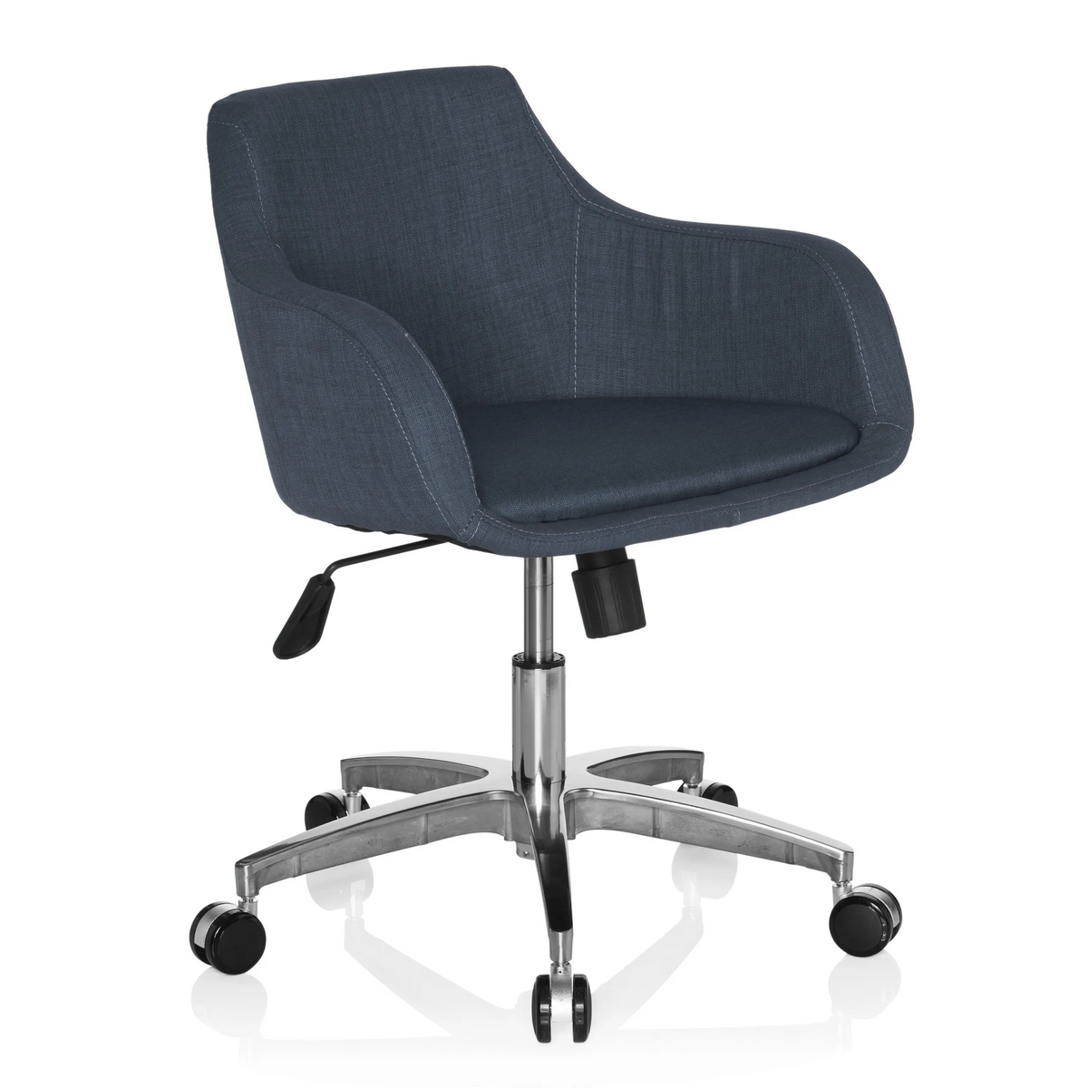 Sedia Home Office SOLAO 100 grigio scuro con scocca imbottita e base a cinque ruote di hjh OFFICE – vista a 360° (vista frontale a tre quarti 40°)