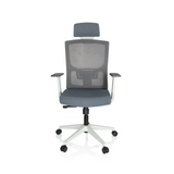 Sedia da ufficio professionale CAPTIVO BASE W grigia con schienale a rete, poggiatesta e base bianca di hjh OFFICE – vista a 360° (vista frontale 0°)