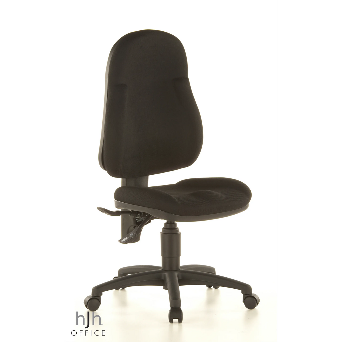 Sedia Home Office WELLPOINT 10 nera con base a stella e cinque rotelle di Topstar – vista a 360° (vista frontale a tre quarti 40°)