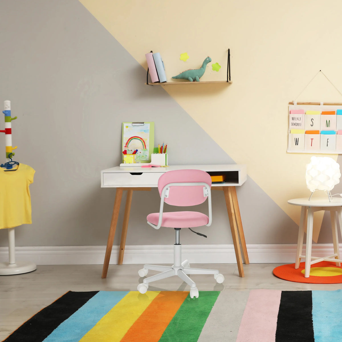 Sedia girevole per bambini KIDDY BASE I rosa con base a stella bianca e rotelle di hjh OFFICE