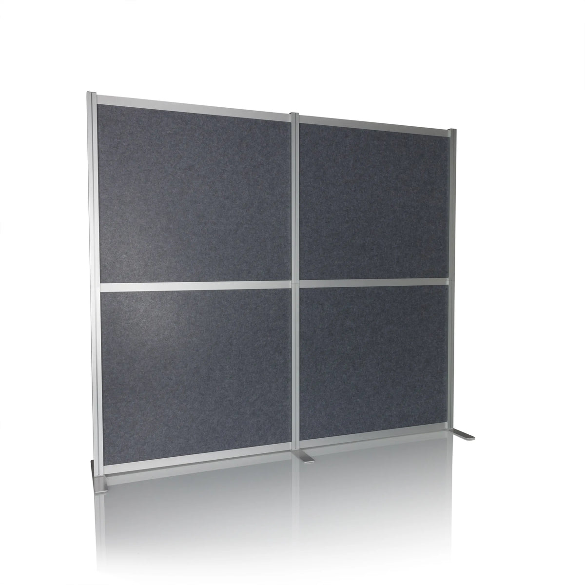 Parete divisoria FLEXMIUT MODUL grigia con telaio in alluminio e piedini di supporto di hjh OFFICE – vista a 360° (vista frontale 15°)