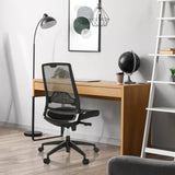 Sedia da ufficio professionale PORTO ECO I nera con schienale in rete a una scrivania in legno di hjh OFFICE