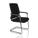 Sedia a sbalzo LEVIA VP nera con braccioli e struttura cromata di hjh OFFICE – vista a 360° (vista frontale a tre quarti 60°)