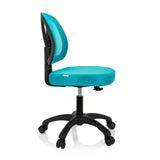 Sedia girevole per bambini KID YU 200 turchese con schienale in rete e base a cinque ruote di hjh OFFICE – vista a 360° (profilo laterale 80°)