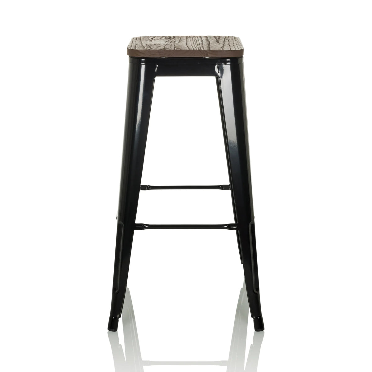 Sgabello da bar VANTAGGIO HIGH WS nero con seduta in effetto legno e poggiapiedi di hjh OFFICE – vista a 360° (vista frontale 0°)