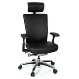 Sedia da ufficio professionale NOVA nera in pelle con poggiatesta e base a cinque ruote di hjh OFFICE – vista a 360° (vista frontale 20°)