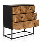 Madia SANTJAGO BLACK SUN L con tre cassetti color legno a spina di pesce e struttura nera di hjh LIVING