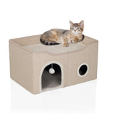 Cuccia chiusa per gatto PAWY EB beige con palline giocattolo e superficie per riposare per un gatto di hjh LIVING