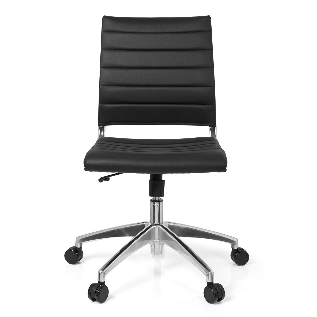 Sedia da ufficio professionale TRISHA nera con imbottitura trapuntata e base a cinque ruote di hjh OFFICE – vista a 360° (vista frontale 0°)