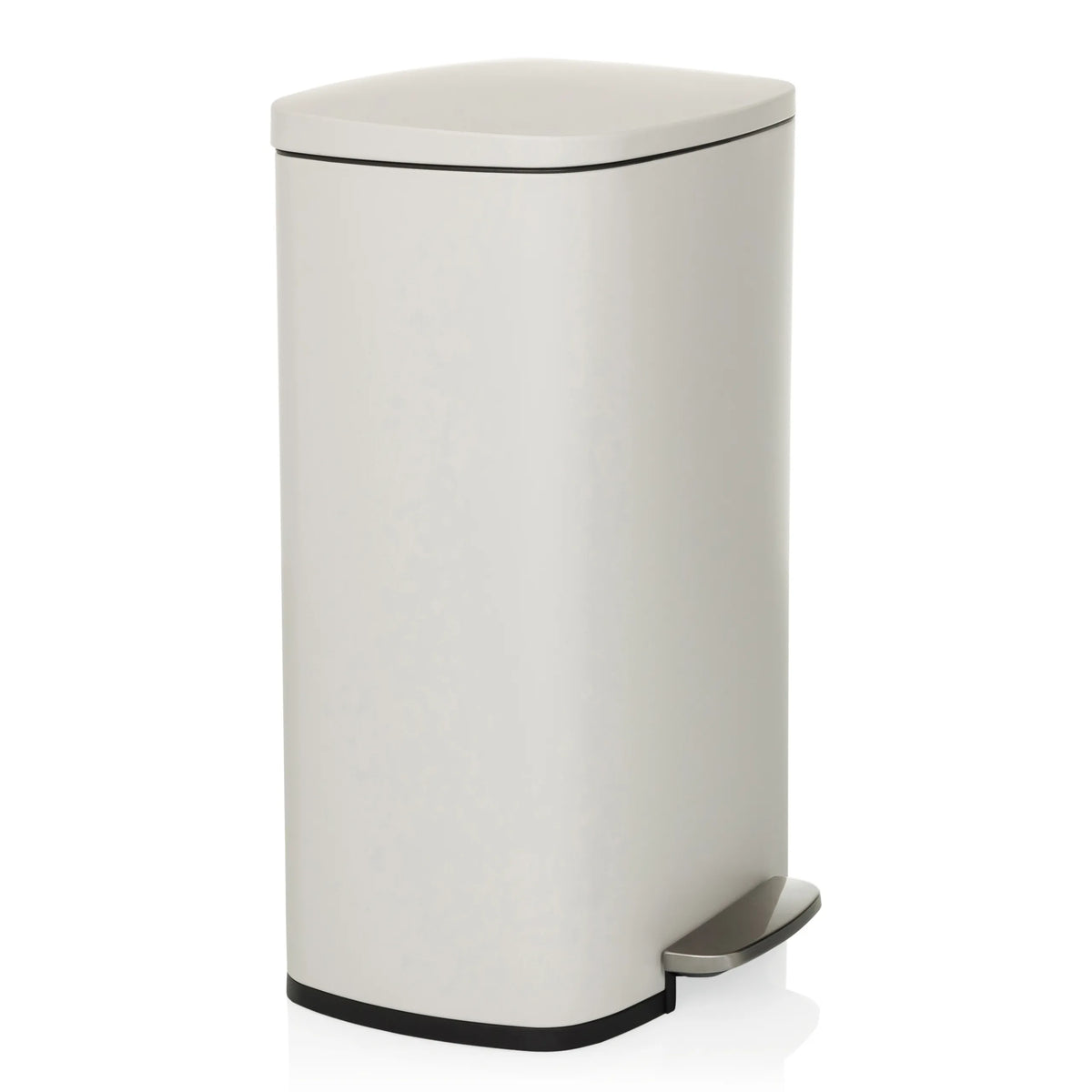 Cestino CLEAN XV beige con coperchio e pedale di hjh OFFICE – vista a 360° (vista frontale a tre quarti 60°)