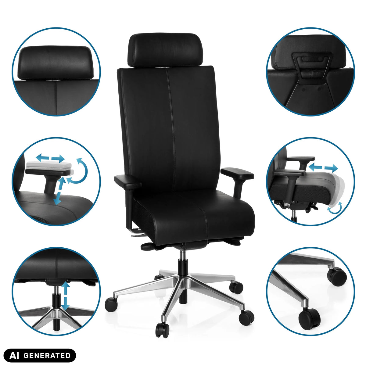 Funzioni regolabili della sedia da ufficio professionale PRO-TEC XXL in nero di hjh OFFICE (immagine generata dall’IA)