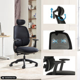 Sedia da ufficio professionale RI-COVER in nero con poggiatesta e braccioli regolabili di hjh OFFICE (immagine generata dall’IA)