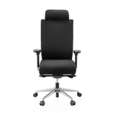 Sedia da ufficio professionale PRO-TEC XXL nera con rivestimento in tessuto, poggiatesta e base a cinque ruote di hjh OFFICE – vista a 360° (vista frontale 0°)