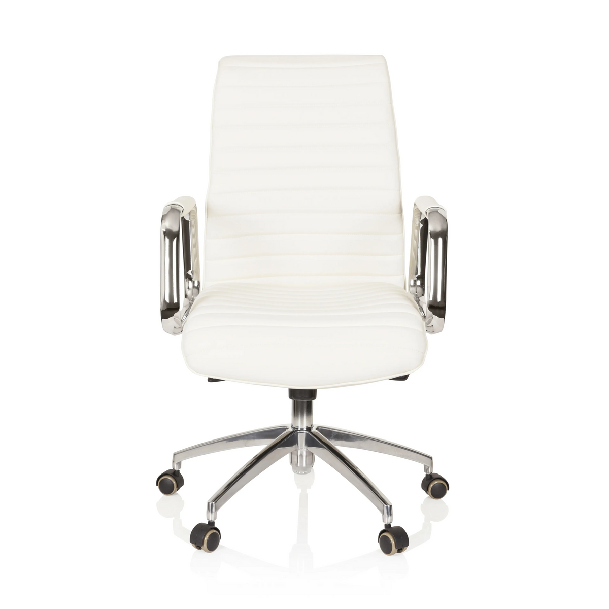 Poltrona professionale ASPERA 10 bianco crema con braccioli e base a cinque ruote di hjh OFFICE – vista a 360° (vista frontale 0°)