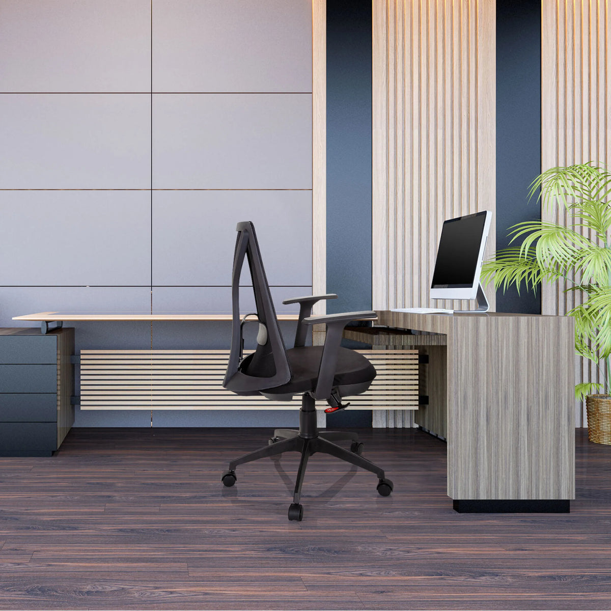 Sedia Home Office FALUN BASIC nera con schienale in rete e braccioli di hjh OFFICE