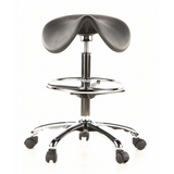 Sgabello a sella TOP WORK 13 nero con poggiapiedi e base a cinque ruote di hjh OFFICE – vista a 360° (vista frontale 0°)