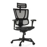 Poltrona di lusso ERGOHUMAN SLIM ECO M GEN2 nera con schienale in rete e base a cinque ruote di hjh OFFICE – vista a 360° (vista frontale 15°)