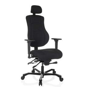 Sedia girevole XXL 24 HOURS BASIC nera con rivestimento in tessuto, poggiatesta e braccioli di hjh OFFICE