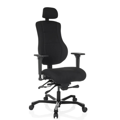 Sedia girevole XXL 24 HOURS BASIC nera con rivestimento in tessuto, poggiatesta e braccioli di hjh OFFICE