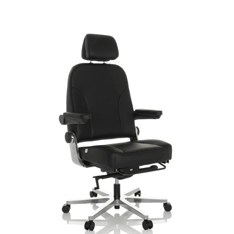 Sedia girevole XXL 24 HOURS F in pelle nera con poggiatesta e poggiapiedi di hjh OFFICE