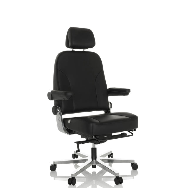 Sedia girevole XXL 24 HOURS F in pelle nera con poggiatesta e poggiapiedi di hjh OFFICE