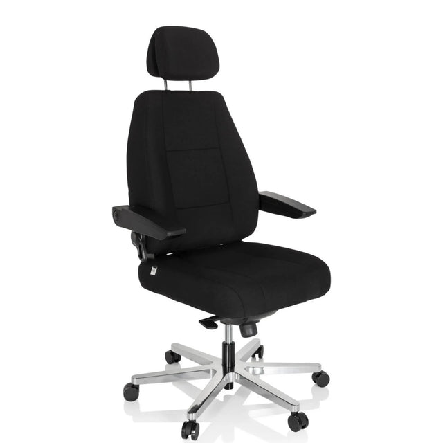 Sedia girevole XXL 24 HOURS I nera con poggiatesta e base a stella argento di hjh OFFICE