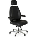 Sedia girevole XXL 24 HOURS in pelle nera con poggiatesta e base lucida di hjh OFFICE