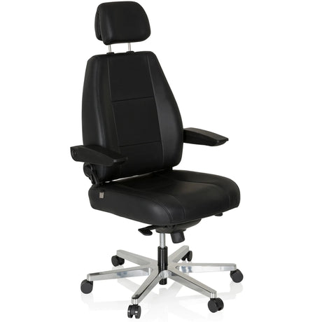 Sedia girevole XXL 24 HOURS in pelle nera con poggiatesta e base lucida di hjh OFFICE