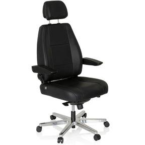 Sedia girevole XXL 24 HOURS in pelle nera con poggiatesta e base lucida di hjh OFFICE