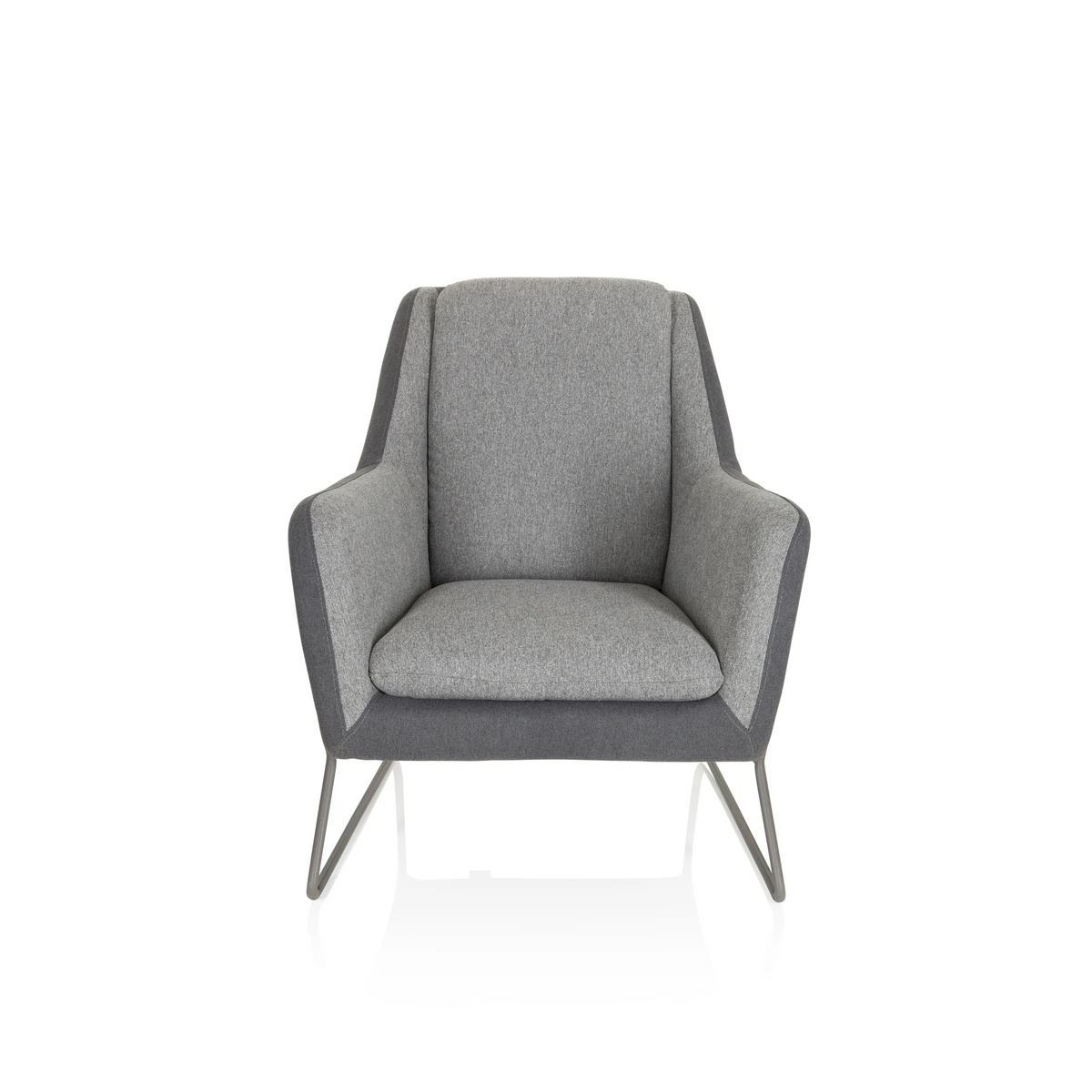 Poltrona imbottita LAGUN grigio chiaro con accenti grigio scuro e gambe in metallo di hjh OFFICE – vista a 360° (vista frontale 0°)