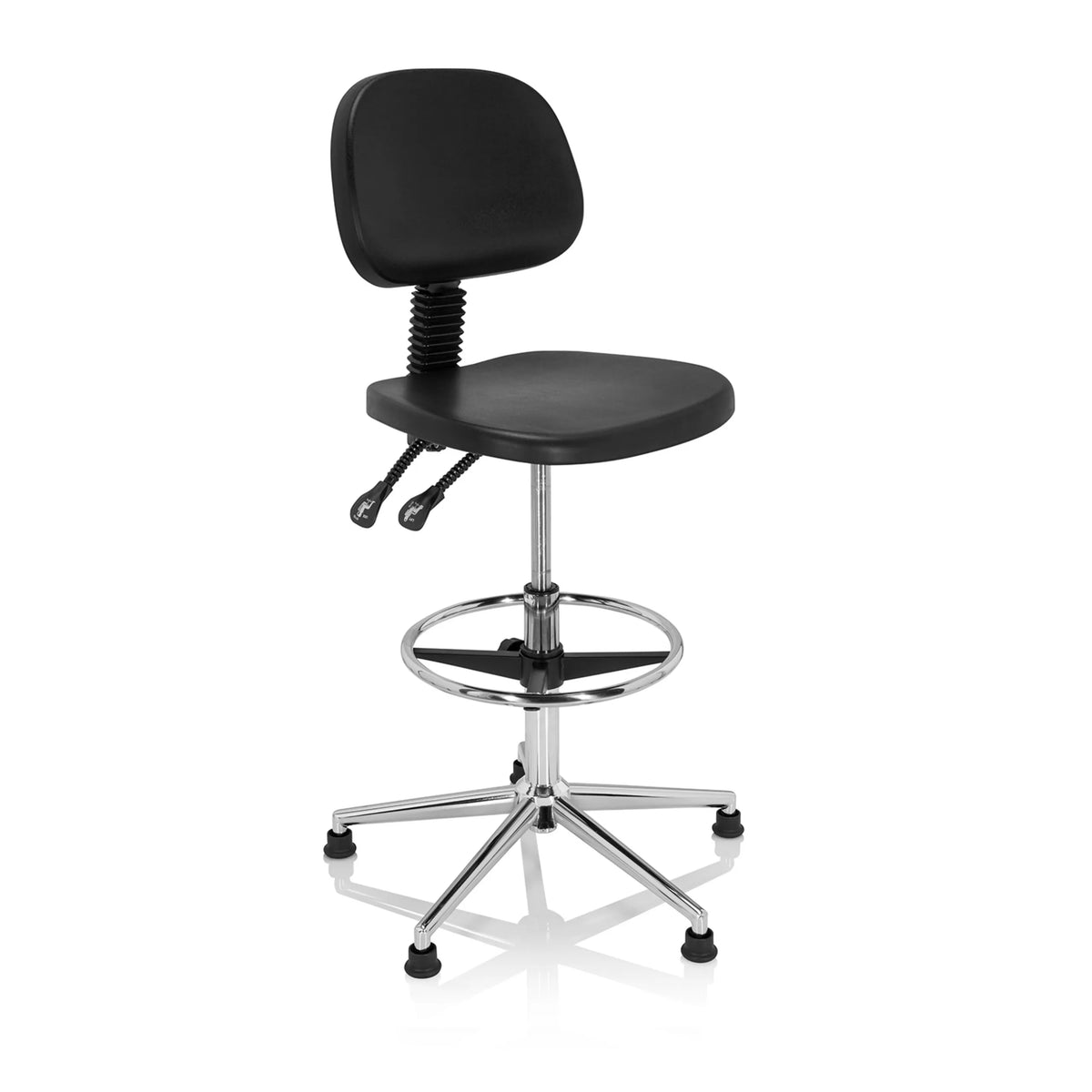Sedia da banco nera TOP WORK 24 I con poggiapiedi e base metallica a cinque razze di hjh OFFICE