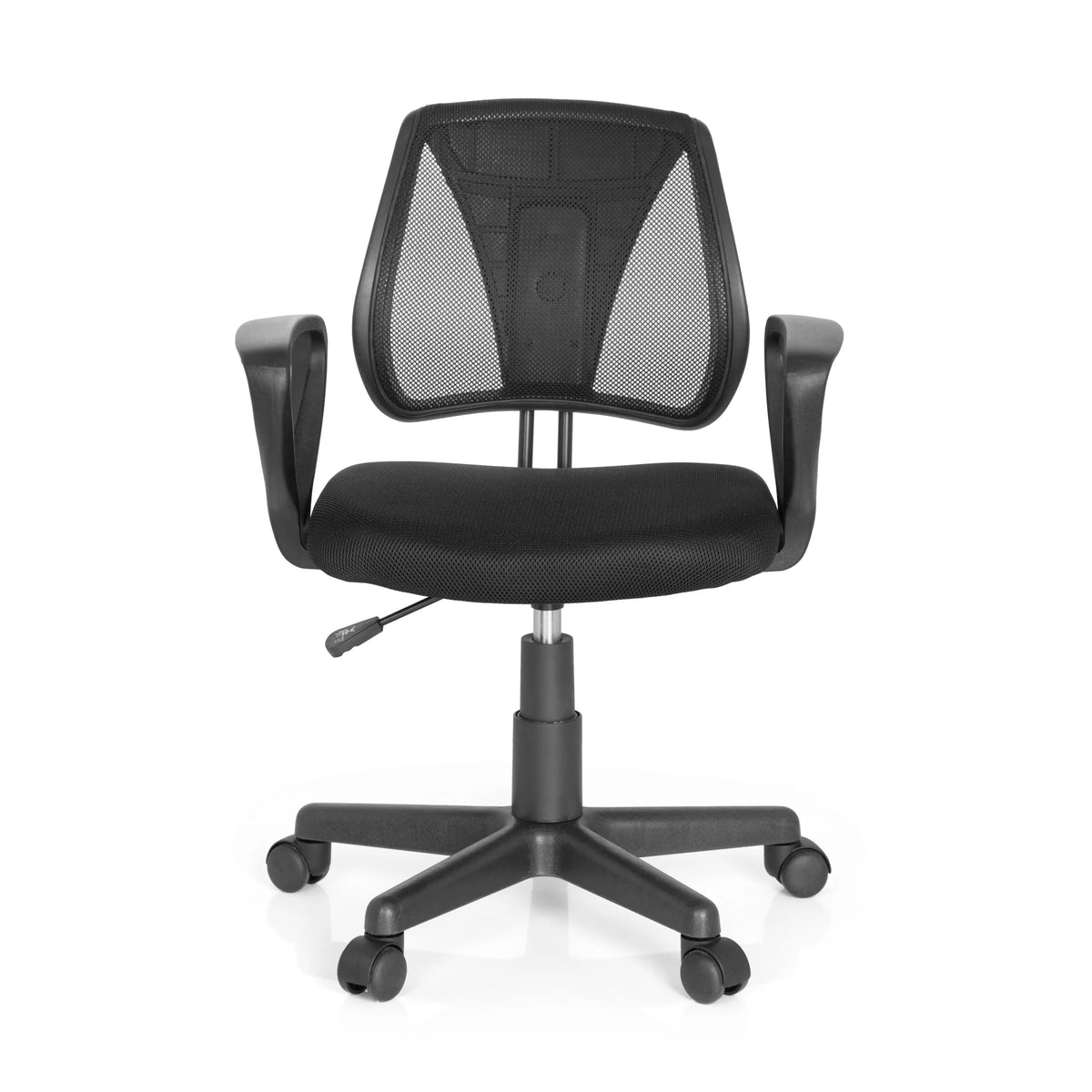 Sedia girevole per bambini KIDDY CD nera con schienale in rete e base a cinque ruote di hjh OFFICE – vista a 360° (vista frontale 0°)