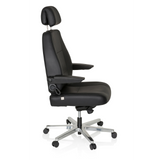 Sedia girevole XXL 24 HOURS nera in pelle con poggiatesta e base a cinque ruote di hjh OFFICE – vista a 360° (profilo laterale 80°)
