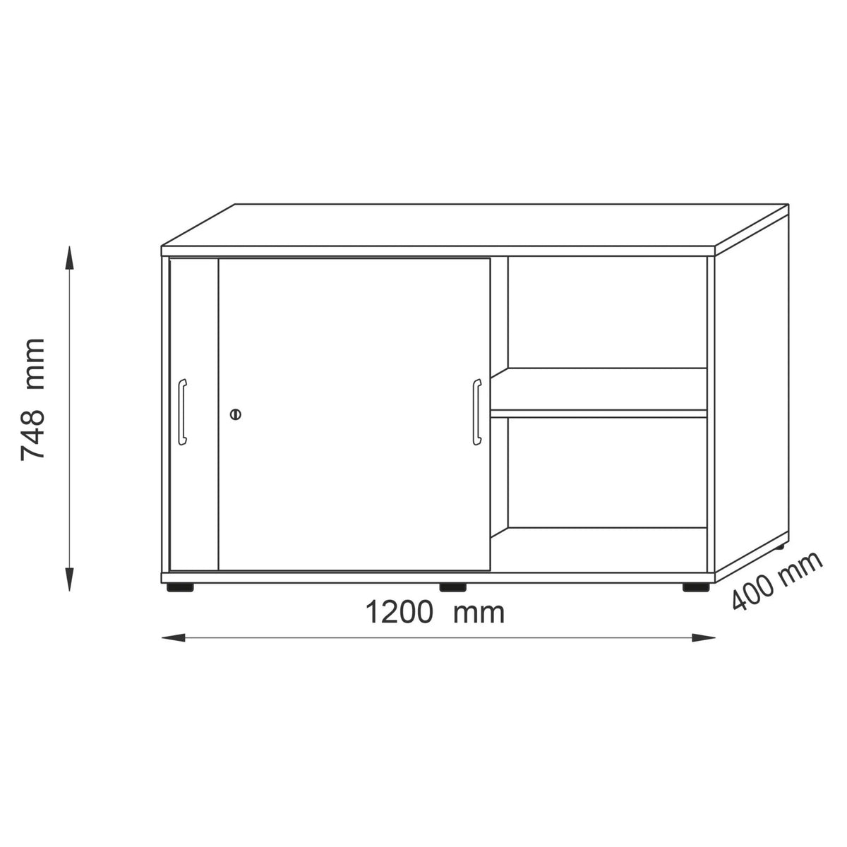 Technische Zeichnung des Schiebetürenschranks BETA S 1752S mit 1200 × 400 mm von hjh OFFICE PRO