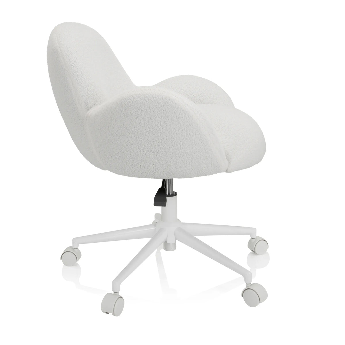 Sedia girevole per bambini KID TEDDY I bianca con rivestimento strutturato e base a cinque ruote di hjh OFFICE – vista a 360° (profilo laterale 80°)
